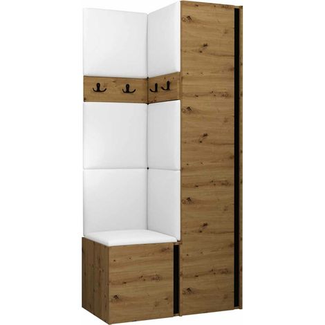 Conjunto para recibidor Pinis XXIV, Cuero ecológico Soft 017, 186x82x46cm, Aglomerado laminado, Cuero ecológico, Colocada, Montada en la pared