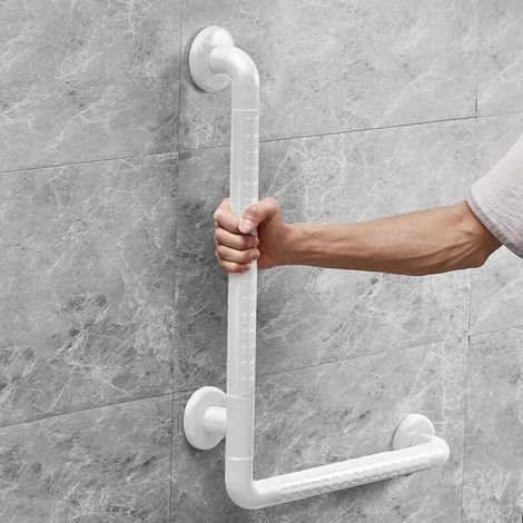 L-förmiger Haltegriff für Senioren, Duschhaltegriff, 69 x 59 cm mit Leuchtringen, Haltegriffe fürs Badezimmer, Haltegriffverlängerung, Edelstahl, robust, Handlauf
