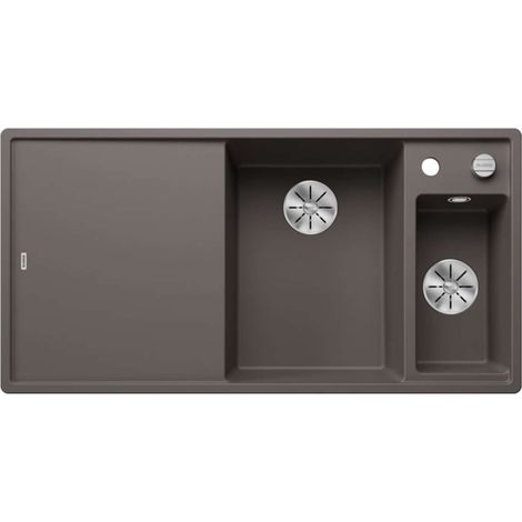 BLANCO Einbauspüle AXIA III 6 S Silgranit InFino Ablauf Becken rechts Vulkangrau / mit Holz-Schneidbrett (1/4)