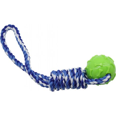 Bubu Pets Giocattolo per cani in corda intrecciata con palla BLU 33cm - Giocattolo per cani in corda intrecciata con palla BLU 33cm