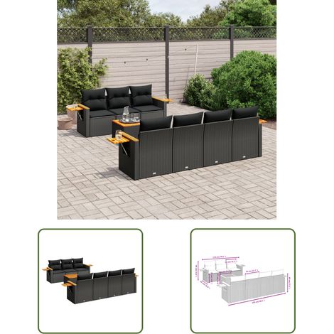 The Living Store 8-tlg. Garten-Sofagarnitur mit Kissen Schwarz Poly Rattan - Gartenmöbel Set - Gartensorte - Outdoor Möbel - Lounge Sofa - Esszimmergarnitur (1/3)