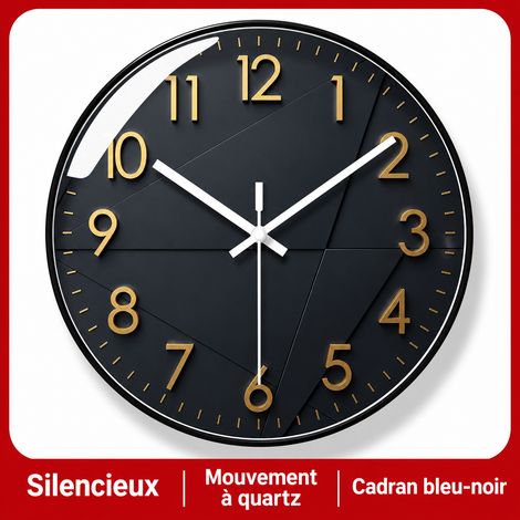 Horloge murale ronde à quartz ultra-silencieuse 10 pouces cadre noir 7170-W 10 réf 4599 33,5 × 32,5 × 5 cm 1,22 kg – Livraison gratuite