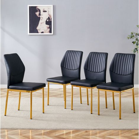 Sillas de comedor, lote de 4, PU negro, patas de metal dorado DESVIAE (1/5)