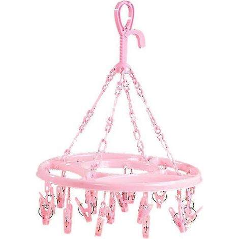 Hängender Wäschetrockner, 18 Clips, Pin, Wäsche, Kleiderbügel, Unterwäsche, Socken, faltbar, neu (Rosa) (1/3)