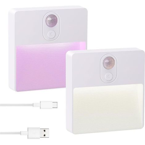 Veilleuse LED avec détecteur de mouvement, 5 couleurs, rechargeable, magnétique, intensité variablem, wit (lot de 2) (1/5)
