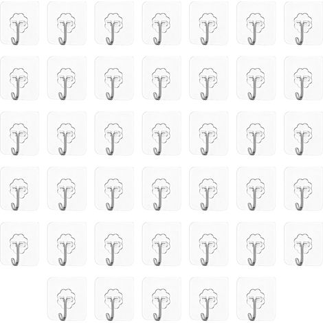 40 x Adhesive Wall Hooks, Picture Hooks Without Drilling, Adhesive Coat Rack, Wall Hook, Bathroom Towel Hook, Self-Adhesive Hook (1/5)