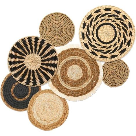 Décoration murale - Lot de 7 paniers bohèmes - Rotin et osier - Asymétrique - Pour intérieur et extérieur (1/5)