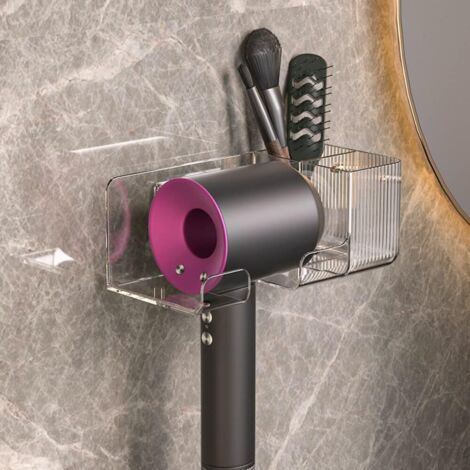 Storage rack for hair dryers, wall-mounted with comb holder for most hair dryers, including Dyson hair dryers--DTEKGAZ
