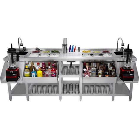 Estación de Coctelería Doble de Acero Inoxidable Conjunto Bar Cóctel Bartender Barman Bartendering Kit para Hacer Cócteles con Pozo Hielo Grifo Mezclador Giratorio 360° Coctelera Boston GRATIS