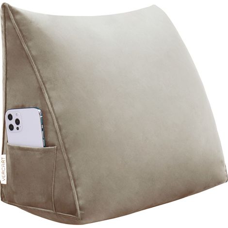 VERCART Keil Lesekissen für Kinder, Bettruhe Rückenkissen, Dekoratives Kopfteilkissen, Dreieckiges Positionierungs Körperkissen für Tagesbett oder Couch, Samt Bräunen, 45cm
