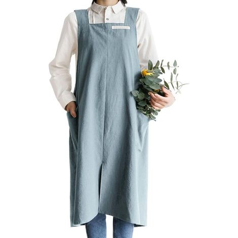 Baumwoll-Leinen-Schürzen, schlichte japanische Neckholder-Schürze mit Tasche, Retro-Literatur-Kunst-Schürze für Damen, Küchenschürze in Übergrößen (1/5)