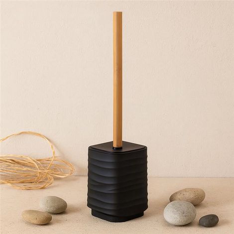 Exagonshop Portascopino in plastica ABS e bamboo nero Alabama