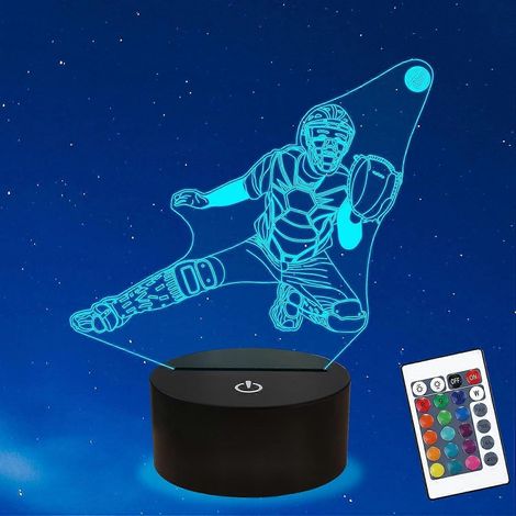 Veilleuse receveur de baseball, lampe de chevet 3D en forme de joueur de baseball pour enfants, 16 couleurs changeantes avec télécommande, décoration pour chambre d'enfant (1/5)