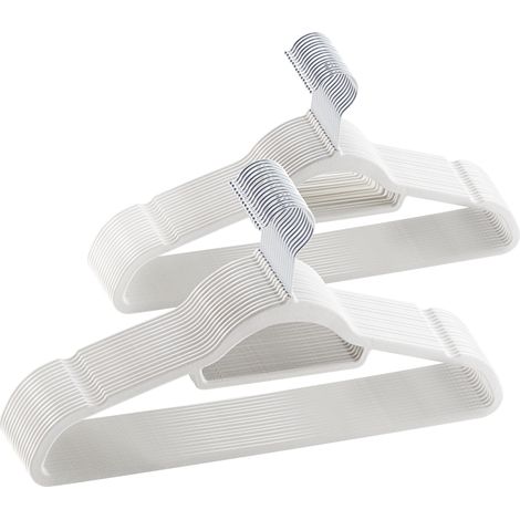 Set de 50 cintres en velours, cintres ultra-fins avec anti-dérapant, cintres avec porte-pantalons ou porte-jupes, Blanc ivoire (1/5)