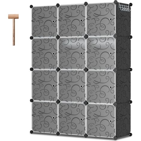 Randaco Armario DIY 12/16/20 cajas sistema de estantería armario con puerta a prueba de agua y polvo para dormitorio baño (12 cajas)