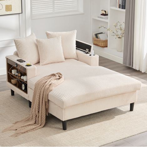 Canape d'angle chaiselongue 129x170 cm cord beige OKMYHOME (1/5)