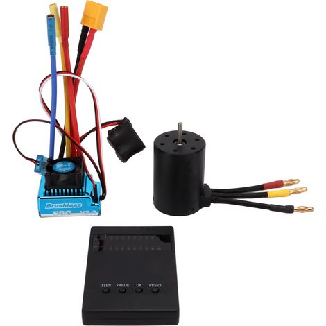 Kit moteur RC sans balais étanche 120A avec connecteur XT60, variateur électronique de vitesse (ESC) 3650/3600KV et carte de programmation pour voiture RC 1/8 et 1/10. (1/5)