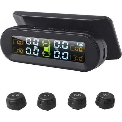 (T 1) Capteurs pour véhicule : système de surveillance de la pression des pneus, alarme de température, affichage des économies de carburant, 4 capteurs solaires sans fil externes. (1/5)