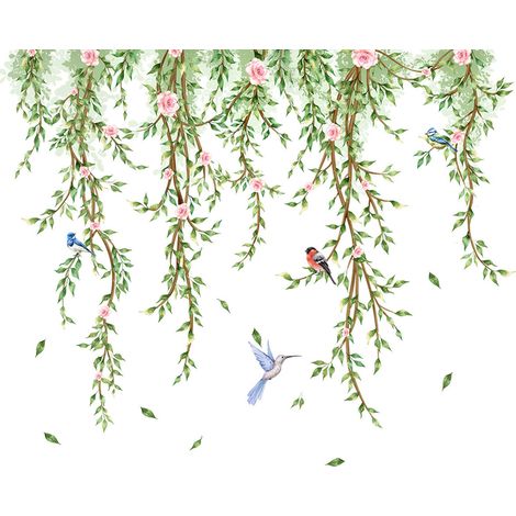 Rouleau de stickers muraux plantes vertes et oiseaux, ambiance nature et fraîcheur