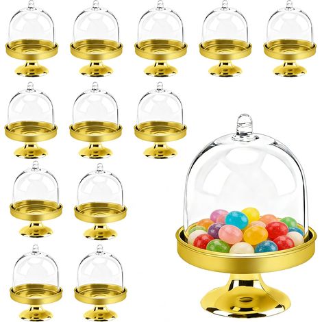 Lot de 12 présentoirs à cupcakes avec couvercle transparent, 8 × 5,8 cm, couleur dorée, protection contre la poussière, pour cupcakes, desserts, chocolats, bonbons et pâtisseries (1/5)