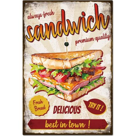 Plaque en Métal Vintage 8x12pouces - Sandwich et Mot Drôle Plaque Rétro Mural - Signe en Étain Art Décoratif pour Restaurant, Jardin, Maison, Cuisine, Bar, Club (1/5)