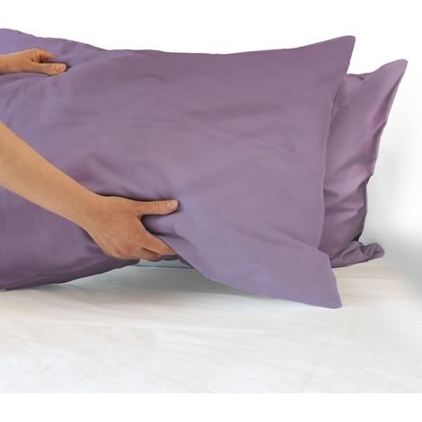 Coppia federe per Cuscino guanciale Letto 100% Cotone Made in Italy con patella interna Lilla - 52x80 cm