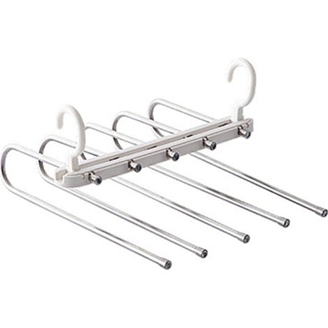 Perchero plegable 5 en 1 de acero inoxidable con clip telescópico para guardar pantalones, bufandas, corbatas y cinturones.