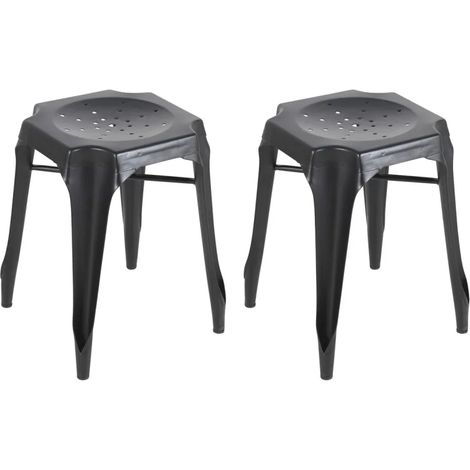 Lot 2 tabourets H. 44 cm vintage empilables en métal noir - METALICA (1/5)