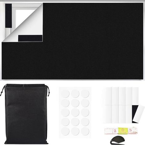 Rideau occultant temporaire - Autocollant avec 10 velcros et mètre ruban - Découpable sur mesure - 145 x 130 cm - Pour toute fenêtre (1/5)