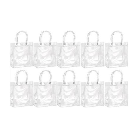 Transparente Geschenktüten 10 Stück Wiederverwendbare Einkaufstaschen PVC Beutel Transparente Beutel mit Henkeln Wiederverwendbare Einkaufstasche (1/5)