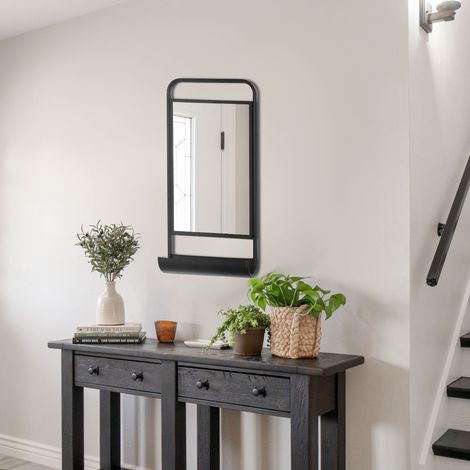 Miroir mural avec étagère inférieure et cadre en métal, miroir de salle de bain et de chambre, 36,2 x 12 x 71,7 cm, noir (1/5)
