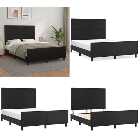 Bettgestell mit Kopfteil Schwarz 140x200 cm Kunstleder - Bettsofa - Schlafzimmermöbel - Doppelbett - Boxspringbetten - Lattenrost - Home & Living