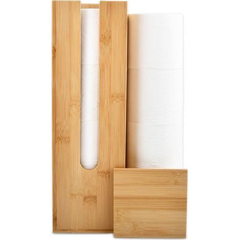 Porte-Papier Toilette Bambou 4 Rouleaux, Support en Bois Naturel sur Pied, Rangement WC Robuste et Décoratif
