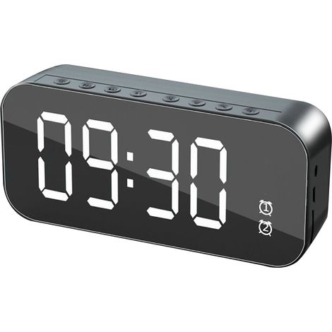 Alarm Clock Bluetooth Speaker Rechargeable Large Volume Mirror Display Portable Digital Clock Wireless Speaker Black (1/5)