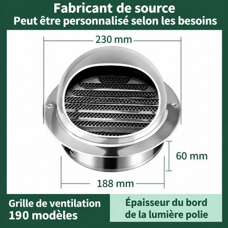 Chapeau ventilation inox 201 épaissi 190 mm modèle économique garantie 80 ans 22,5 × 22,5 × 15,5 cm 290 g – Livraison gratuite