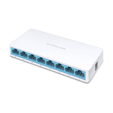 Mercusys Switch MS108 Unmanaged Desktop 8 x 10/100-Mbit/s-Ports (RJ-45) 1-Gbit/s-Ports (RJ-45) SFP-Ports PoE-Ports PoE+-Ports Netzteil (1/4)
