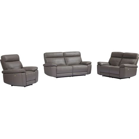 Canapé 3 places, 2 places et fauteuil relax en cuir gris RANIFA (1/5)