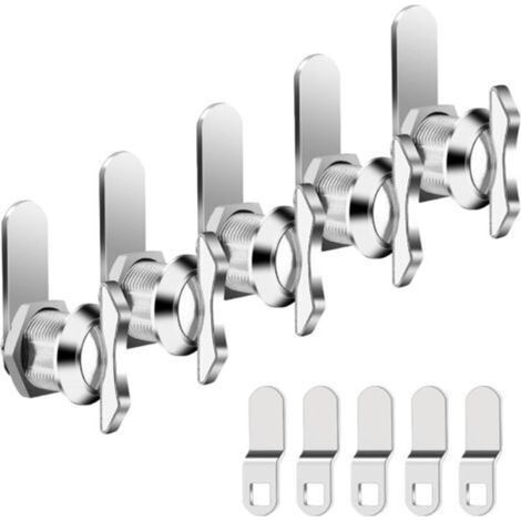 Lot de 5 serrures à came décalées, serrure à bouton rotatif pour tiroir, boîte aux lettres, armoire de camping-car, cylindre de serrure de rechange 100 % métal pour portes de rangement et camping-cars (1/5)