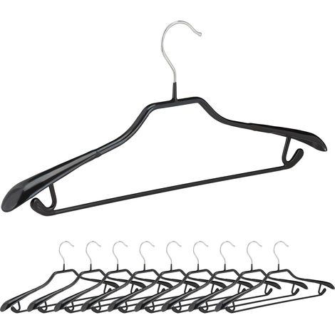 Relaxdays Kleiderbügel für Anzüge, 10er Set, Anzugbügel, gummiert, aus Metall, rutschfest, platzsparend, 44 cm, schwarz