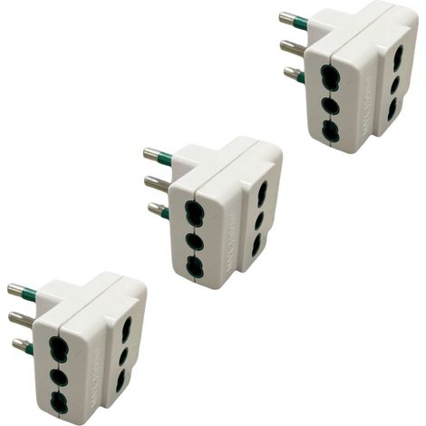 gloca 3er-Set Adapter 3 Steckdosen 10/16A mit 16A-Stecker Farbe Weiß Italienischer Standard
