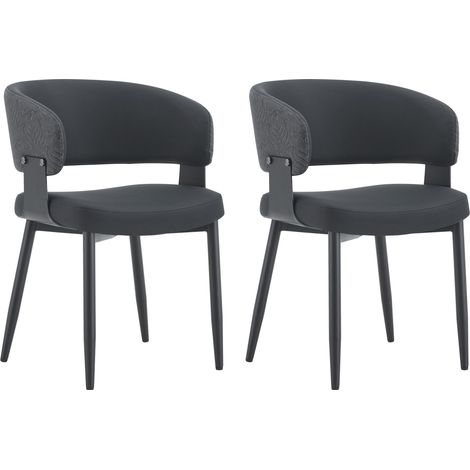 Lote de 2 sillas de comedor en polipiel con brazos y respaldo, patas de metal, negro (1/5)
