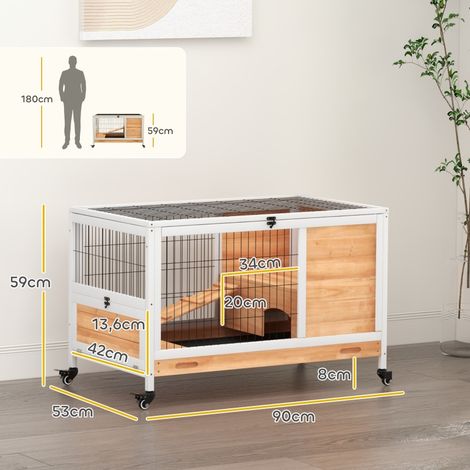 Clapier bois lapin 2 étages, toit pliable, roues, deux entrées, rampe, bac amovible, 90x53x59 cm (1/5)