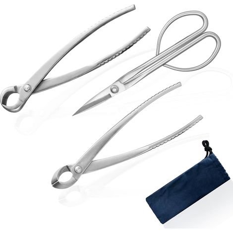 Kit d'outils pour bonsaï, 3 pièces, kit avec pince à boutons, pince concave et ciseaux à bonsaï pour coupe de précision, kit complet d'entretien des plantes et topiaires (1/5)