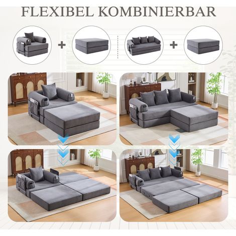 Fauteuil à compression velours côtelé cadre métallique ergonomique. Rembourrage épais modulable librement pour aménagement maison beige. (1/5)