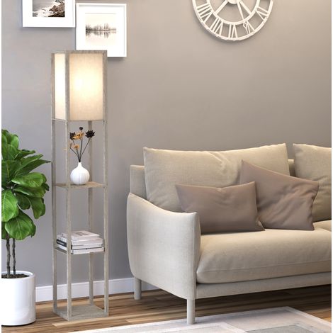 Lampadaire à 3 étagères, E27, jusqu’à 40 W, 26 x 26 x 160 cm, blanc et effet chêne HAVRYA (1/5)