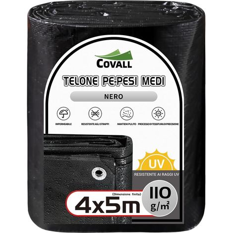 Bâche Moyenne Utilisation 110GSM 4x5m - Tapis de Sol étanche pour Camping Tente résistante aux UV Housses extérieures Piscine Toit Bac à Sable Bateaux Camion RV Bâche de Voiture (Noir) (1/5)