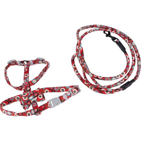 Harnais et laisse pour chat style japonais avec nœud papillon. Harnais pour chat, laisse souple et réglable pour une sécurité optimale en extérieur. Rouge M (1/5)