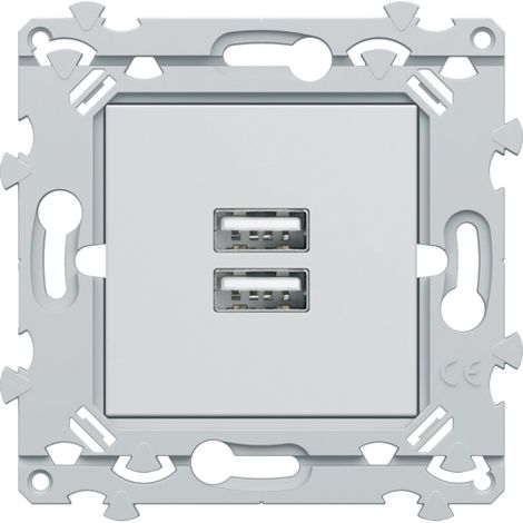 Hager – Prise double USB A+A encastrée – Recharge simultanée de 2 appareils – Installation murale – Compatible gamme Essensya – Polycarbonate robuste