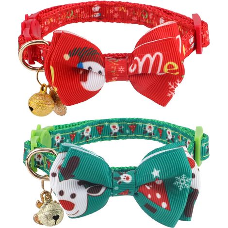 2pcs Collier de Chat avec Clochette, Réglables et Détachables avec Cloches Colliers de Noël pour Chaton Mignons Accessoires de Noël pour Chats Et Chiens (1/5)