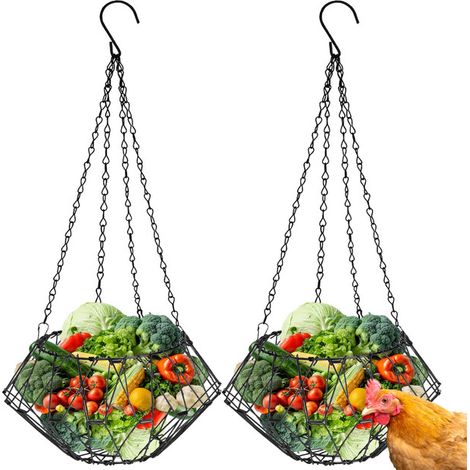 Distributeur de légumes suspendu pour poules et volailles - Panier de nourrissage pliable en métal - Lot de 2 (1/5)